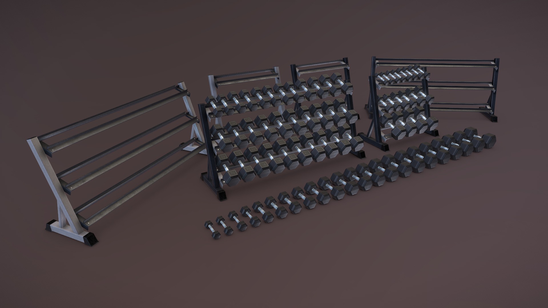 3D model Dumbbell and Rack Set - This is a 3D model of the Dumbbell and Rack Set. The 3D model is about a black and silver electronic device.
