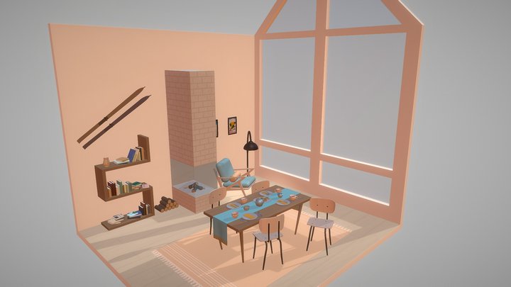 Mid-Century Modern Ski Lodge 3D Model