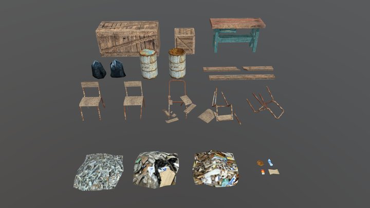 PSX PS1 Abandoned Warehouse Asset Pack 3D Model