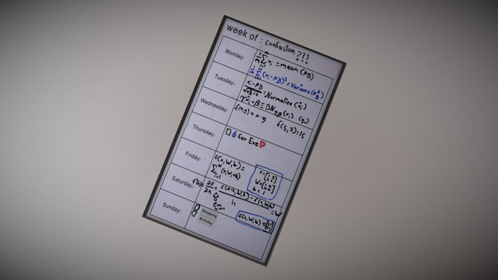Student's Whiteboard Planner 3D Model