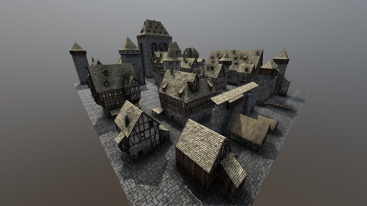 Medieval Town Kitbash 3D Model