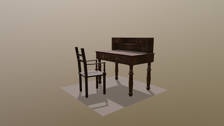 Antique Desk and Chair 3D Model