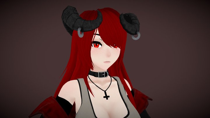 [VRChat Avatar] Red-Haired Demon Girl 3D Model