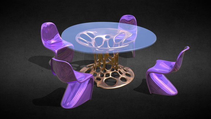 modern furniture set "Neon" Table and four chai 3D Model