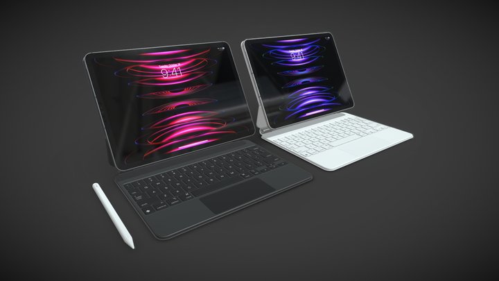 Apple iPad Pro 11-inch M2 and Magic Keyboard 3D Model