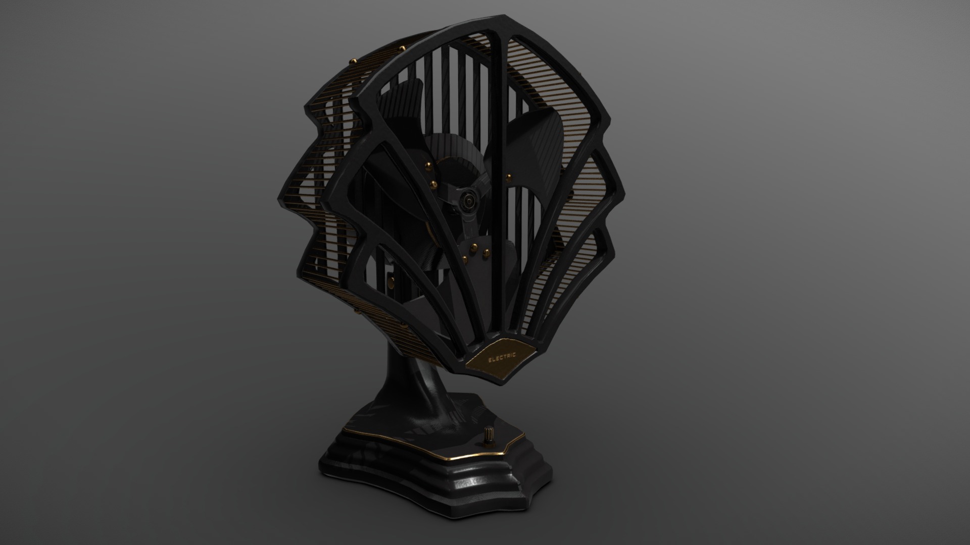 3D model Art Deco Desk Fan - This is a 3D model of the Art Deco Desk Fan. The 3D model is about a black and silver compass.