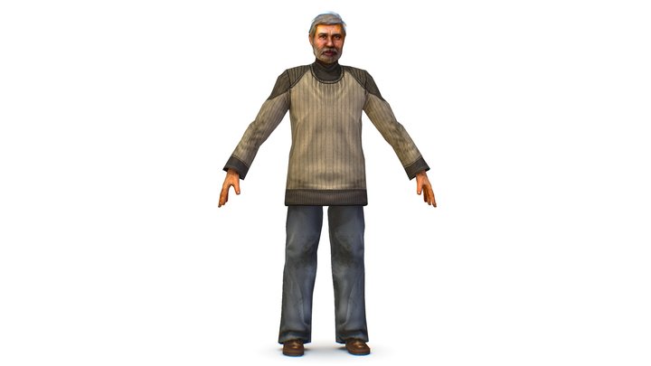 a shabby old man in an old sweater and jeans 3D Model