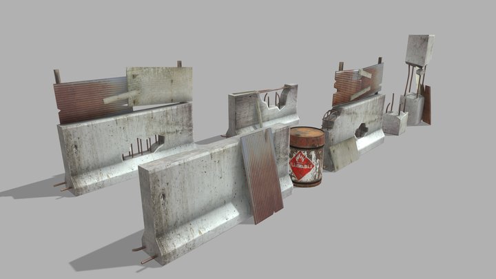Concrete Barrier / Drum Barrel / Fences 3D Model
