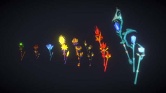 Low Poly Magic Staff Pack 3D Model