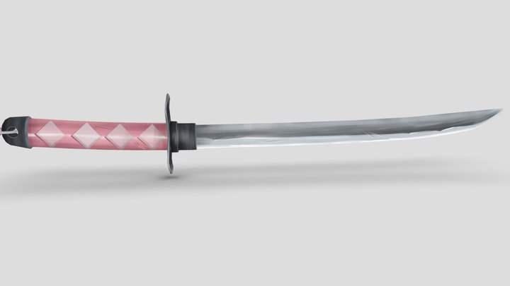 Low Poly Hand Pained Katana 3D Model