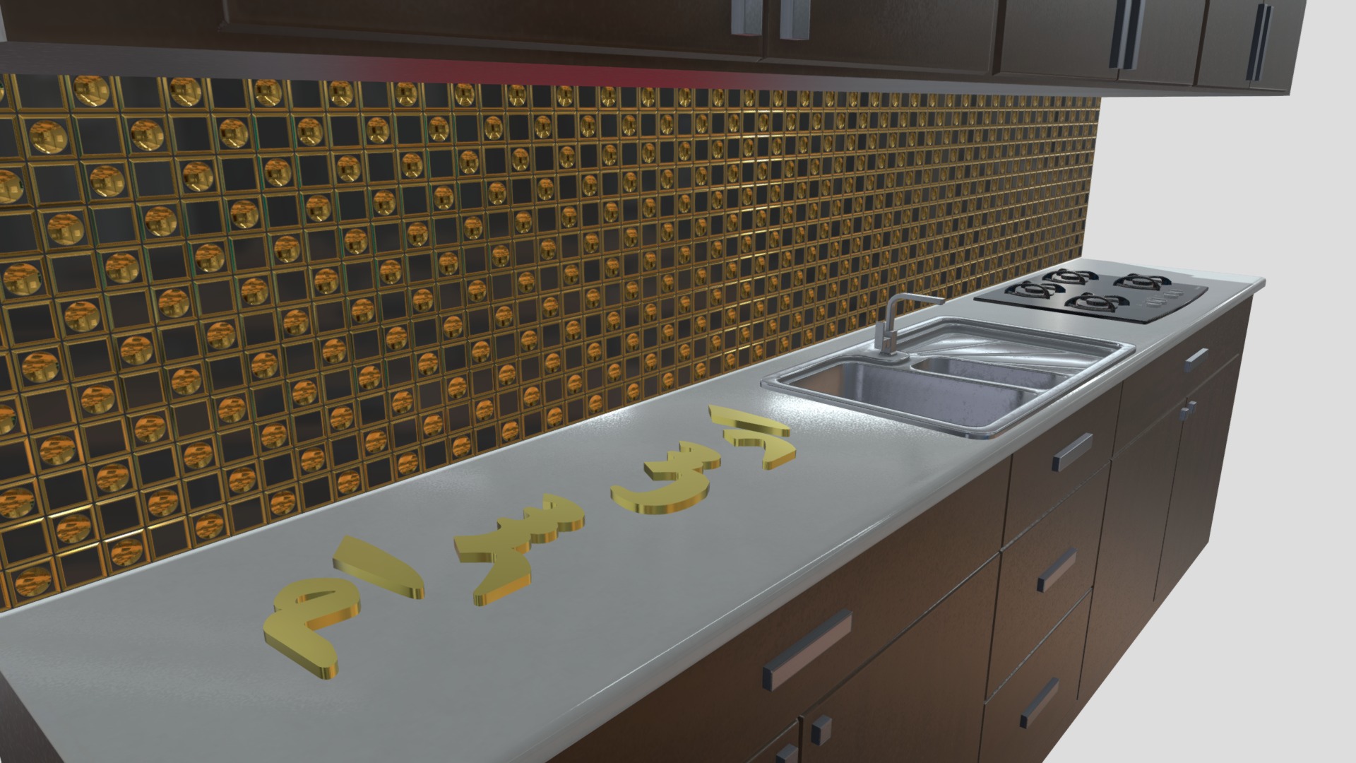 3D model Zenous BG Kitchen - This is a 3D model of the Zenous BG Kitchen. The 3D model is about a kitchen with a large tile wall.