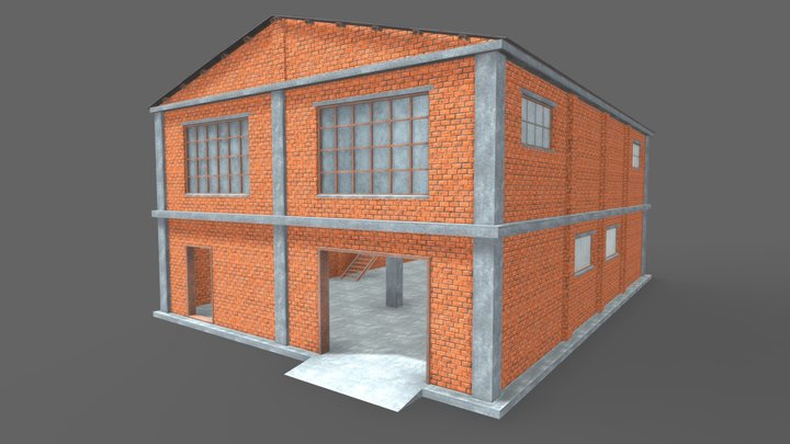 8 Buildings Brick Modular Factory Low-poly model 3D Model