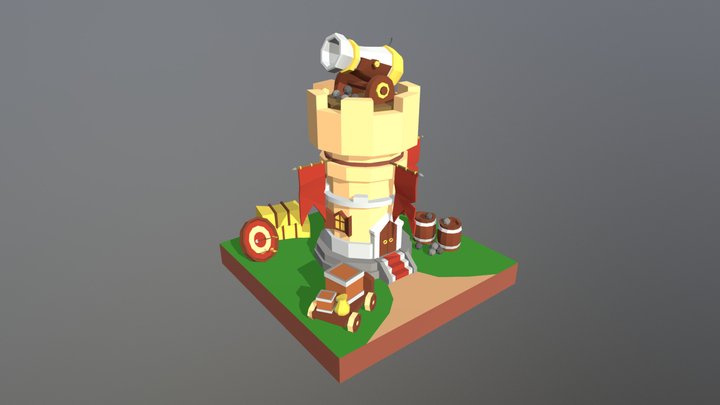 Cannon Tower Lowpoly 3D Model