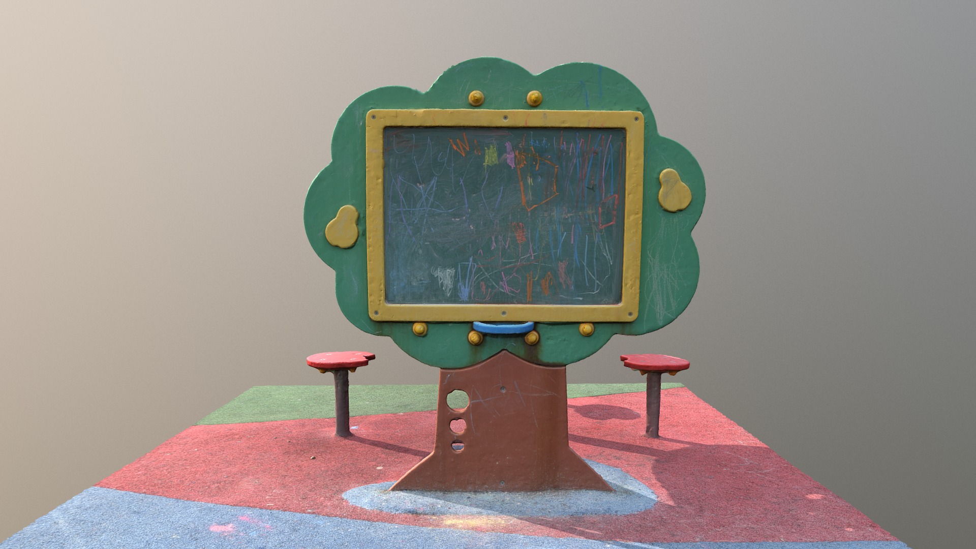 3D model Scanned chalkboard from kid´s playground - This is a 3D model of the Scanned chalkboard from kid´s playground. The 3D model is about a colorful toy with a map.