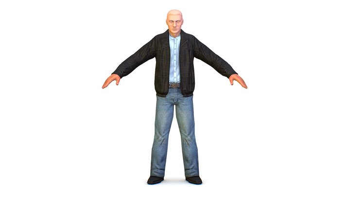 LowPoly Man Body Leather Jacket 3D Model