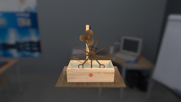 A wooden hand-cranked bubble machine 3D Model