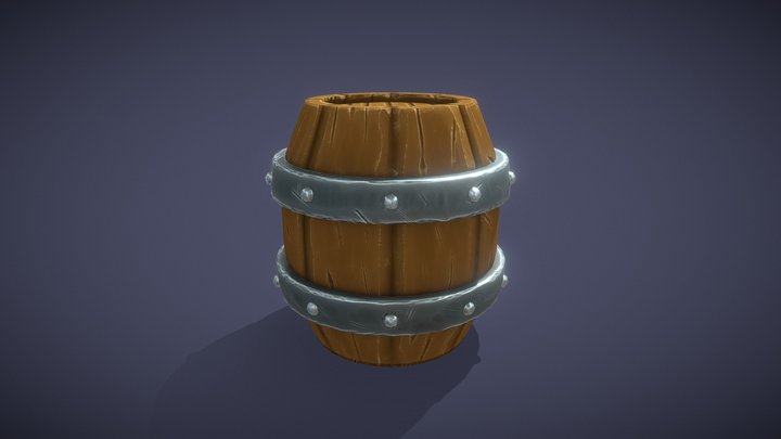 Old wooden stylized medieval barell - Low Poly 3D Model