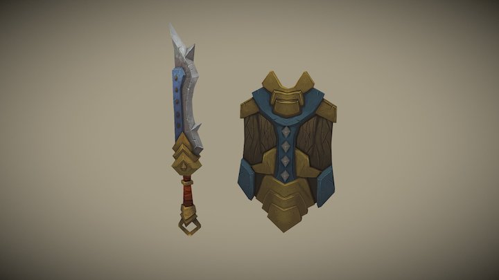 [Hand Painted] Sword and Shield 3D Model