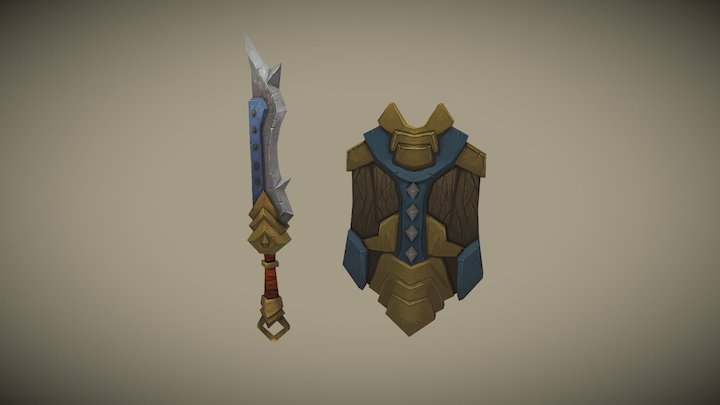 [Hand Painted] Sword and Shield 3D Model