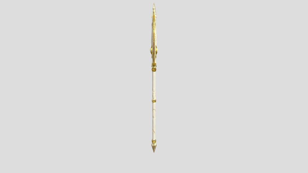 ornate white and gold marbled trident spear