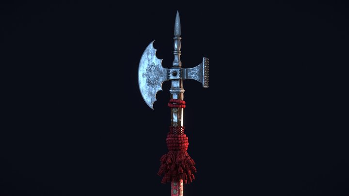 A Venetian etched parade pole axe 3D Model
