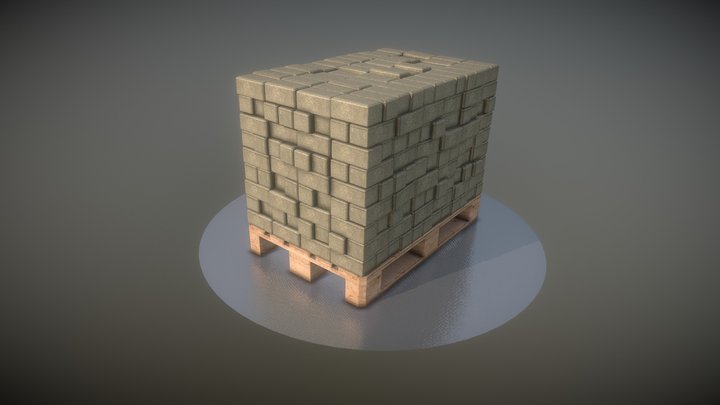 EUR Wood Pallet with Paving Stones | High-Poly 3D Model