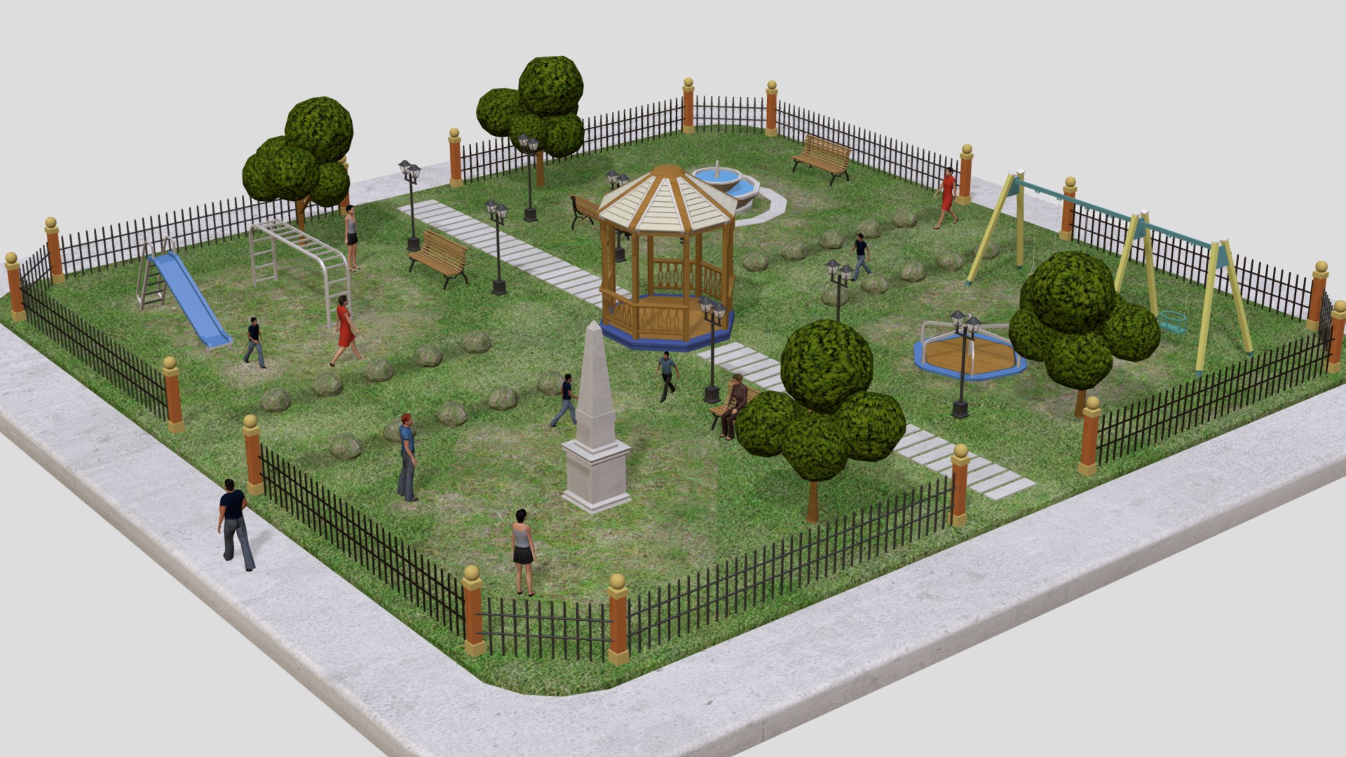 3D model Low-poly Urban Park - This is a 3D model of the Low-poly Urban Park. The 3D model is about a model of a park.