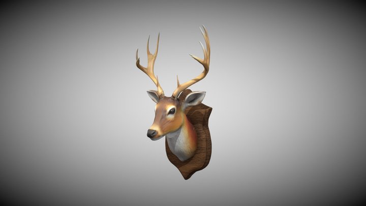 Realistic Mounted Deer Head Game-Ready, Low-Poly 3D Model