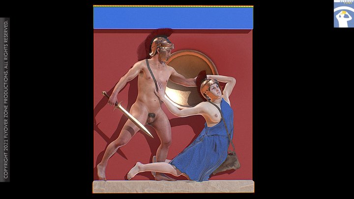 3D rendering of Metope West 14 Restored (Parthenon)