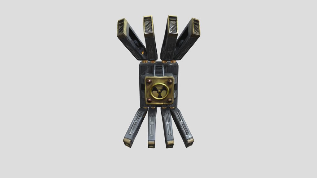 mechanical robotic hand with reactor emblem