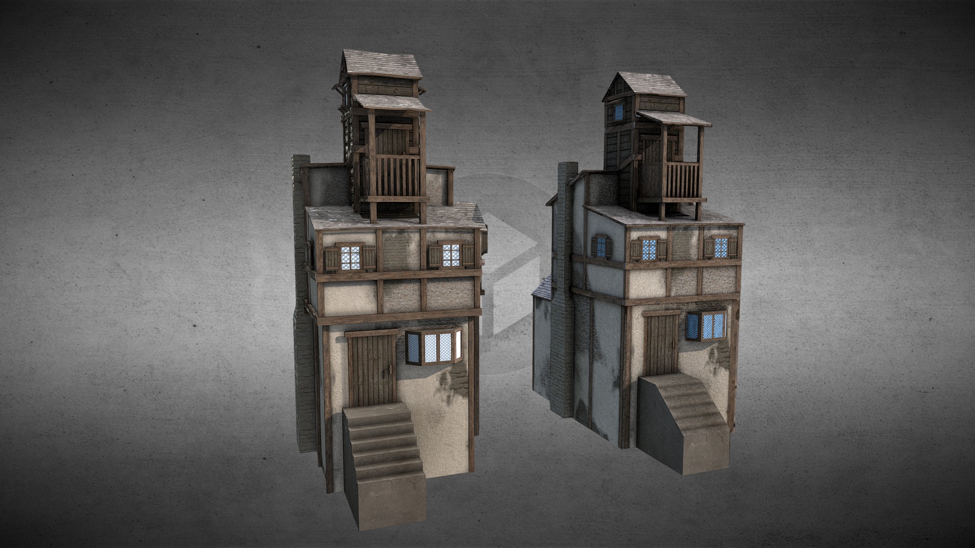 3D model Medieval: Town House5 - This is a 3D model of the Medieval: Town House5. The 3D model is about a couple of wooden buildings.