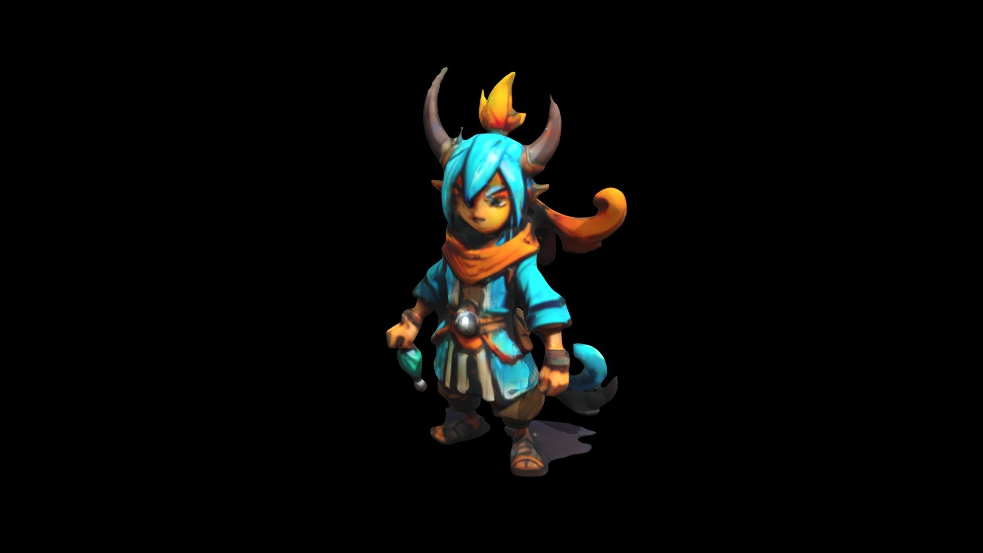 a cartoon character with horns and blue hair - Download Free 3D model ...