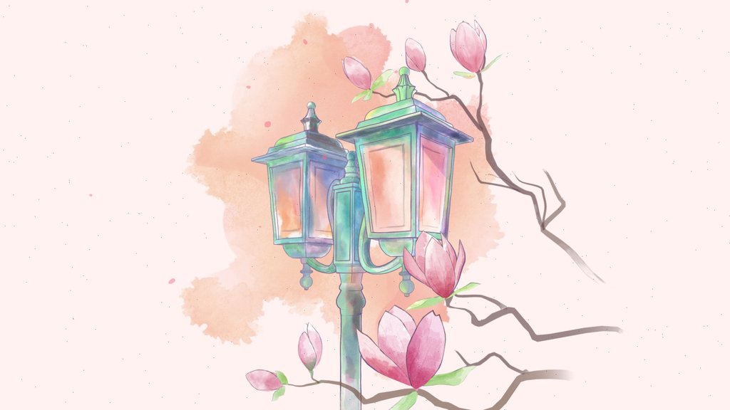 Handpainted watercolor scene