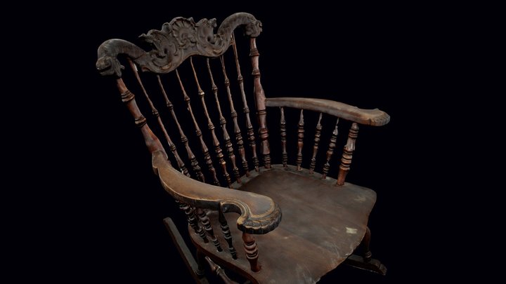 Rocking chair with sea monster motif 3D Model