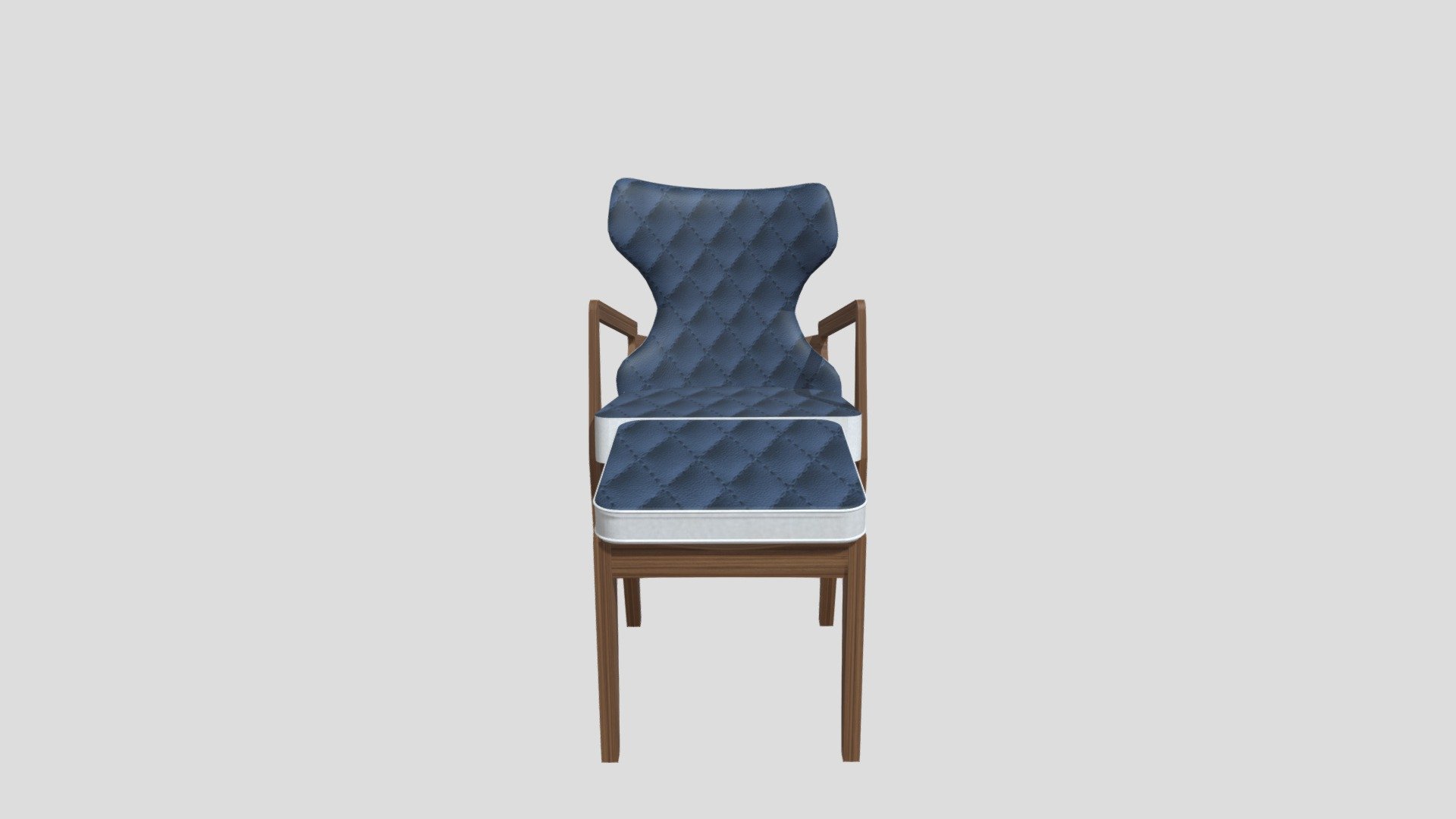 Sillón Mid Century Azul Con Taburete
