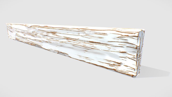 Old white colored wooden plank. Low poly. 3D Model