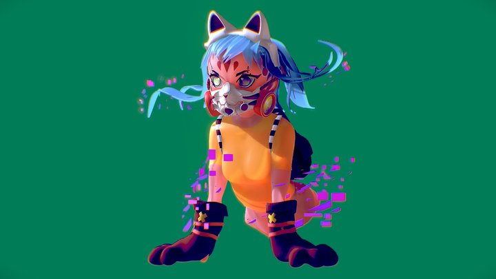 Glitchy robotic cat women 3D Model