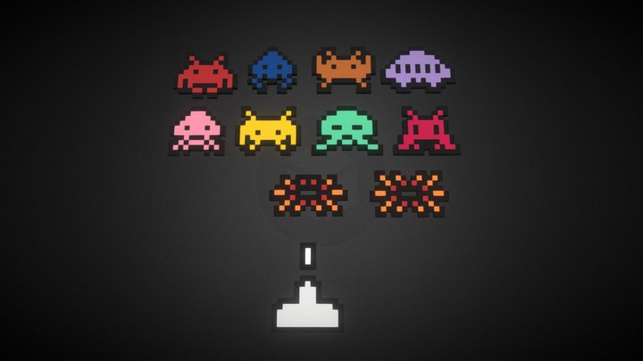 Classic Space Invaders Pixel / Voxel 3D Model