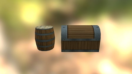 Barrel & Treasure Chest - Textured 3D Model