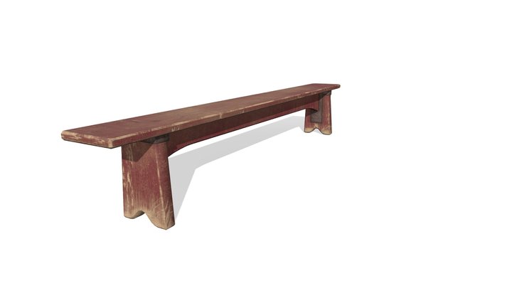 Low Poly Old Red Painted Wooden Bench 3D Model