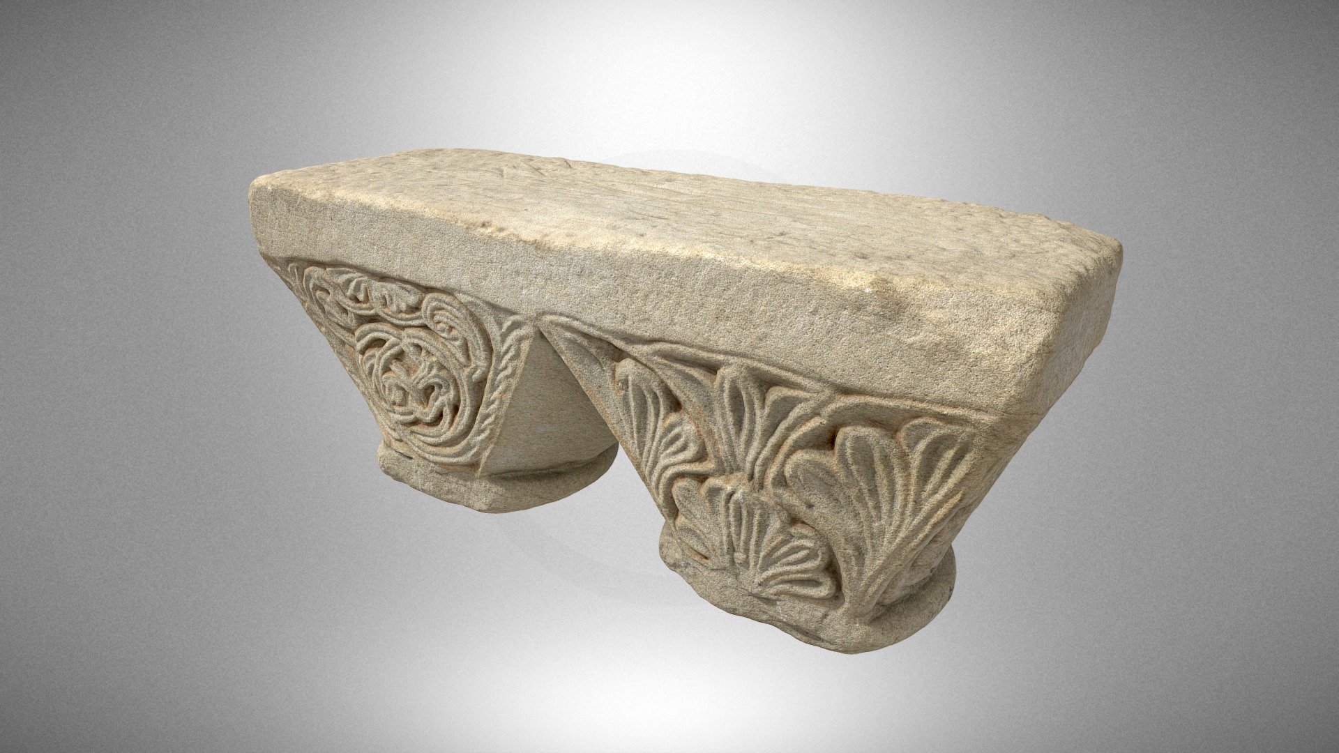 A twin capital with decoration of plant motifs — Sketchfab embed 3D viewer