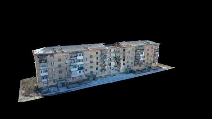 War-ruined house with Banksy graffiti, Ukraine 3D Model
