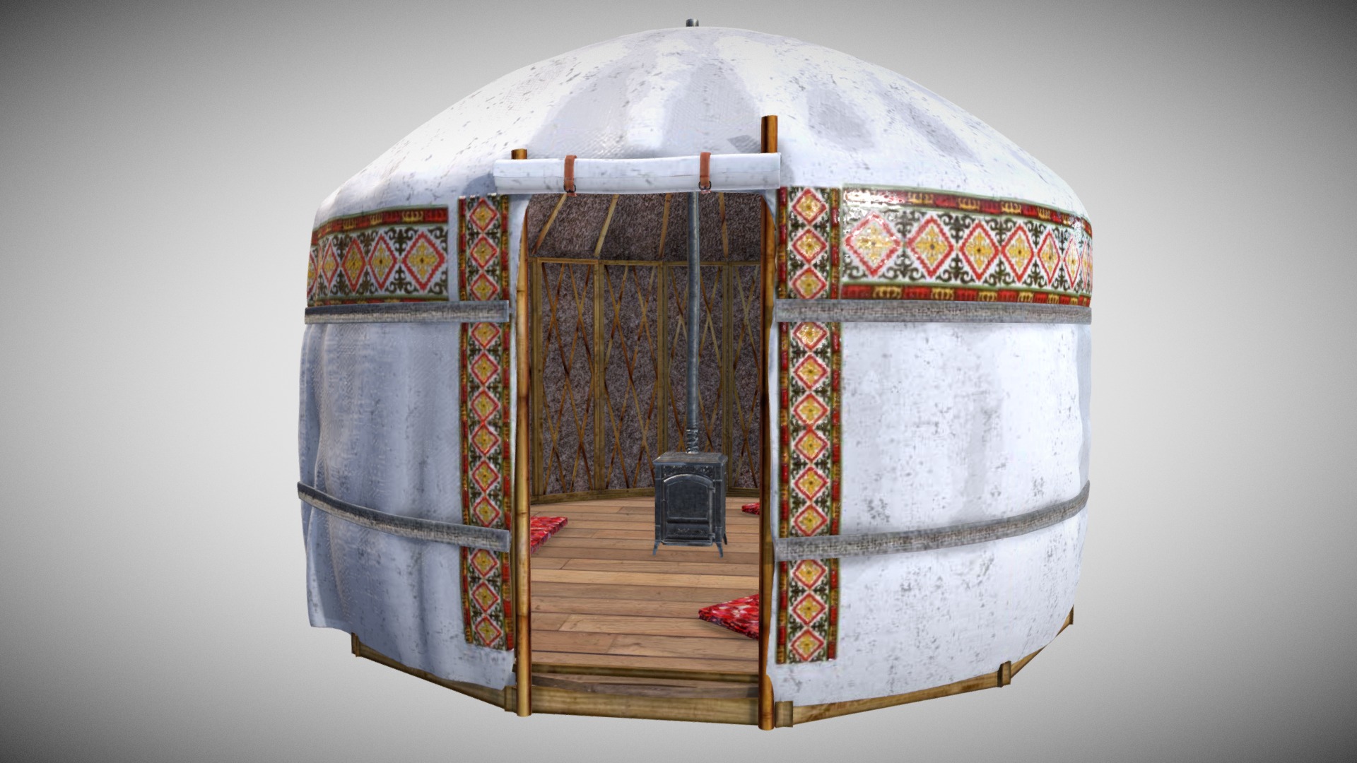 3D model Mongolian Yurta B - This is a 3D model of the Mongolian Yurta B. The 3D model is about a wooden structure with a window.
