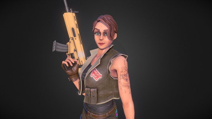 Fortnite Fan - Girl with Weapon - Idle Animation 3D Model