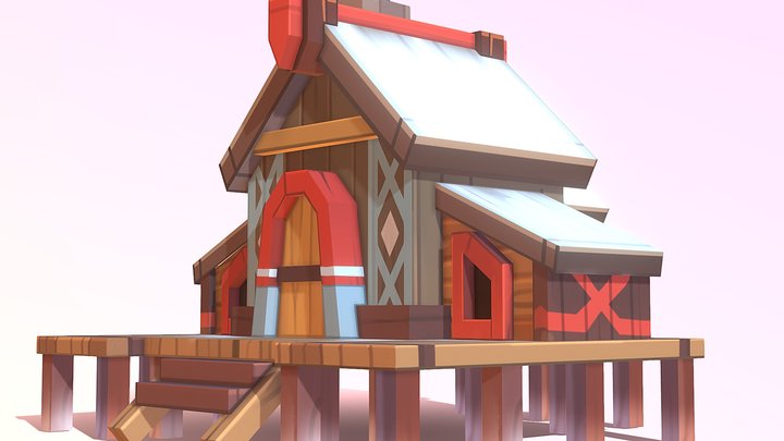 Viking winter house - Cartoon stylized 3D Model