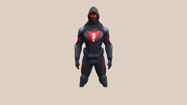 Stealthy armored figure with glowing chest symb 3D Model