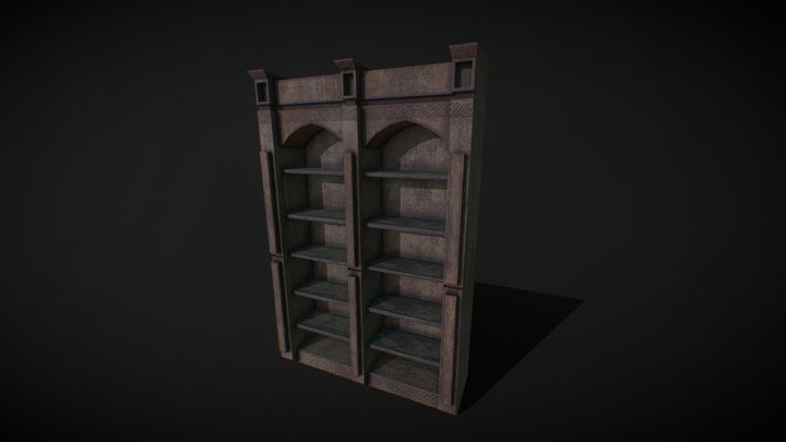 Old Wooden Bookshelf 3D Model