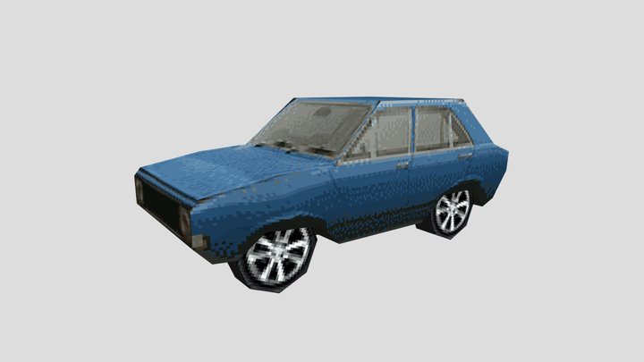 PSX Low-Poly Blue Car 3D Model