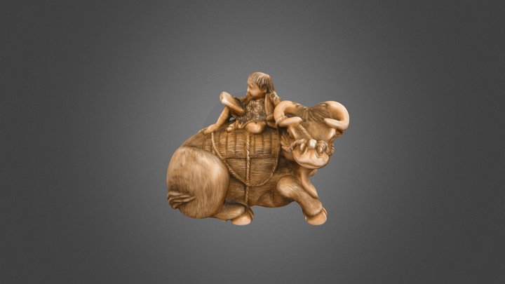 Netsuke in shape of ox and herd boy - J 0270 3D Model