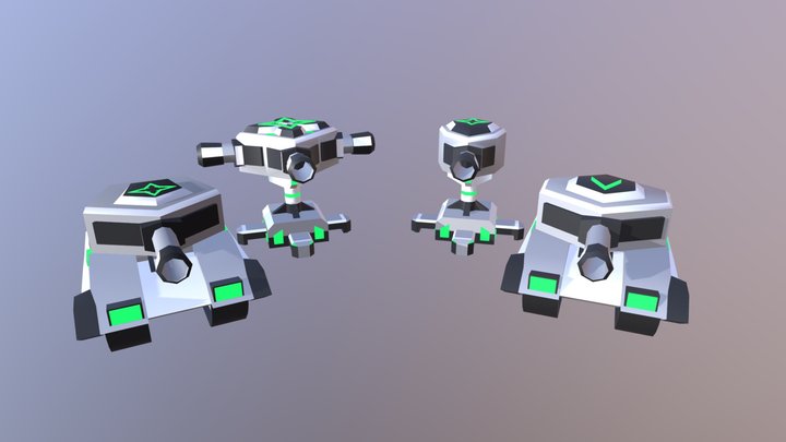 Tanks & Turrets (low poly) 3D Model